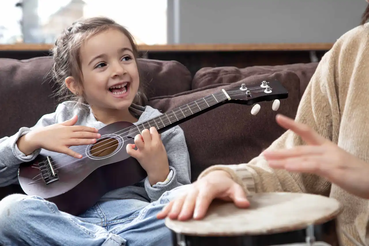 Children singing and making music together